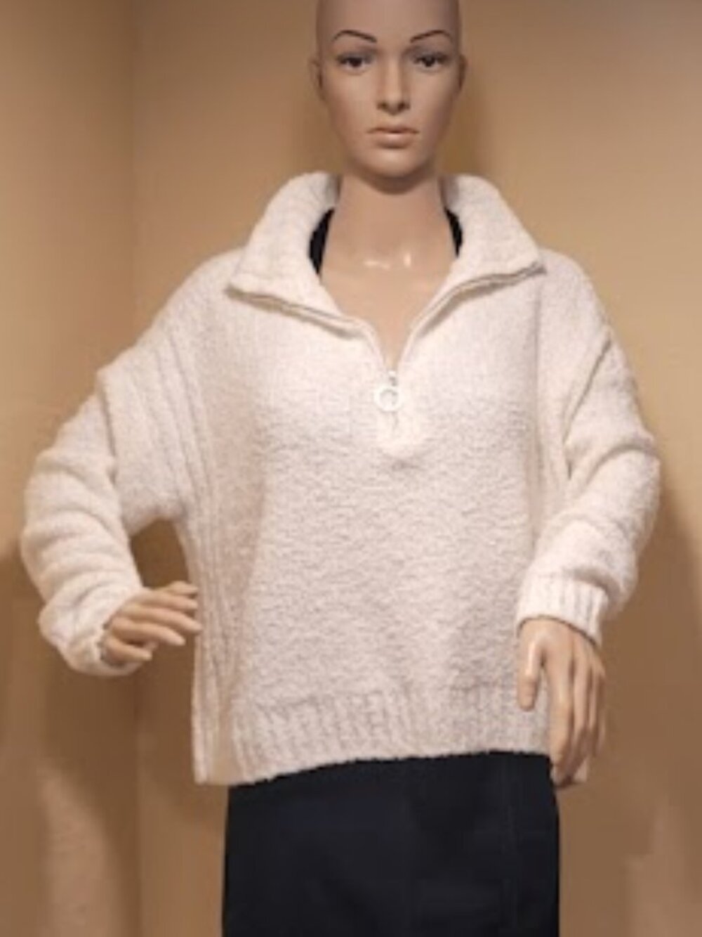 Medium Lucky Brand Half Zip Oversized Cream Cozy Long Sleeve Sweater